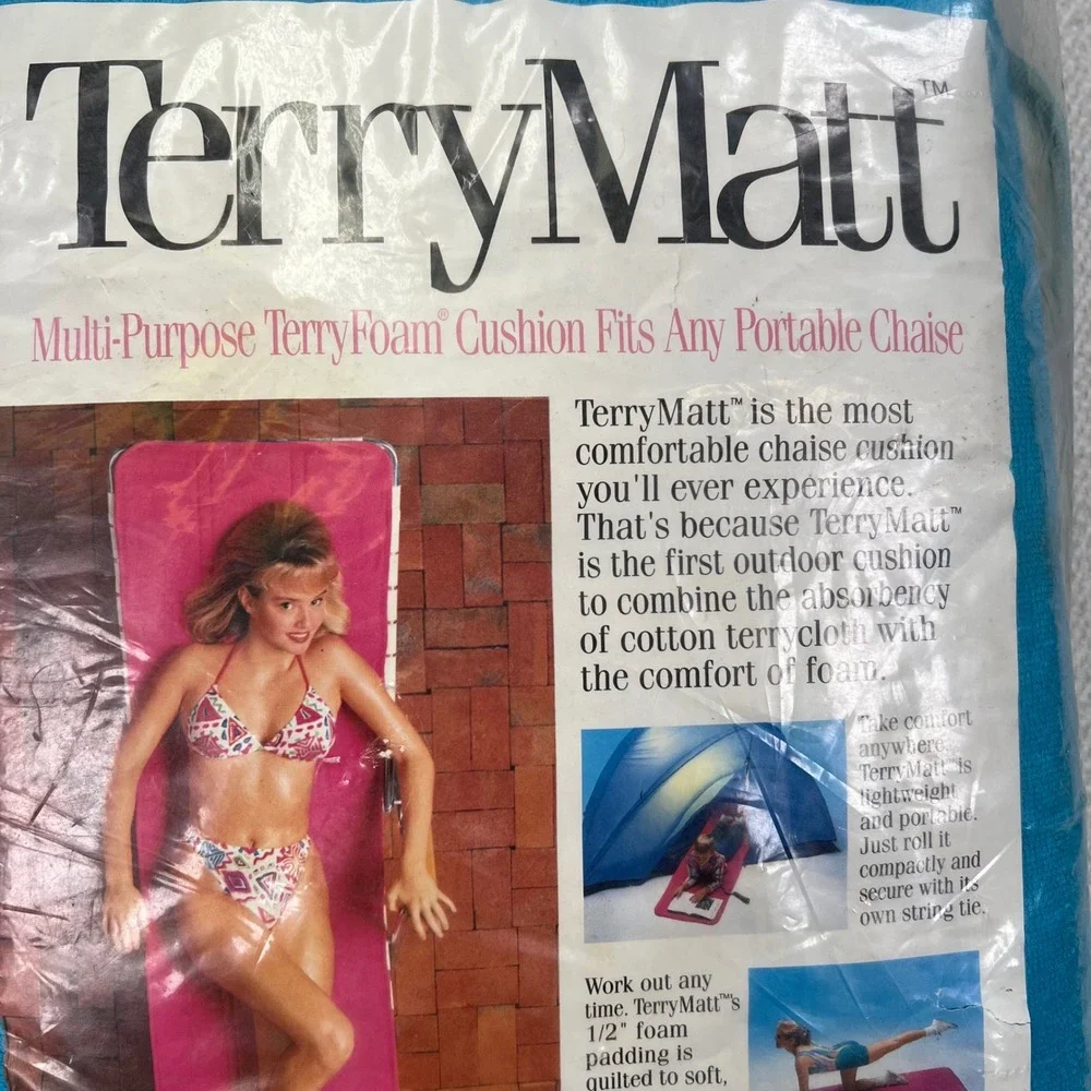 TerryMatt Chaise Lounge Cushion Teal Blue Vintage Work Out TerryFoam Mat USA 90s